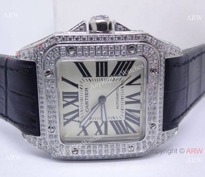 Cartier Santos 100 Diamond Watch - Swiss Grade Replica